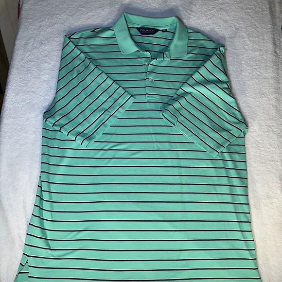 Men's XL Polo Golf Mint Green/Stripe Performance Short Sleeve Shirt - Picture 8 of 13